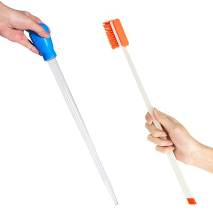 2PCS Fish Tank Cleaning and Feeder Kit, Fish Tank Cleaner Brush and Coral Feeder Set, Turkey Baster for Aquarium, Algae Scraper, Long Pipette for Aquarium Feeding Waste Remover