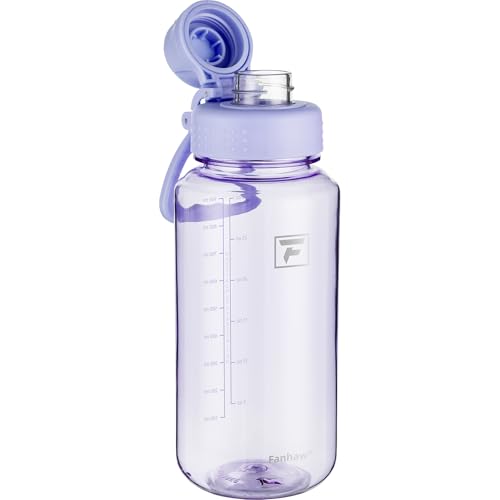 Fanhaw 32 oz Clear BPA-Free Tritan Water Bottle with Fast-Flow Spout Lid, BPA-Free & Leak-Proof Wide-Mouth Reusable Bottle for Gym, School & Office, Back to School Essentials (Amethyst) - color: Amethyst, style: 1 Pack