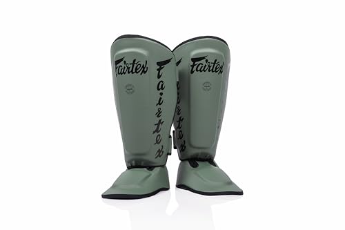 Fairtex SP7 Lightweight Shin Guards, Detachable Syntek Leather Shin Pads - color: Green Olive, size: Medium
