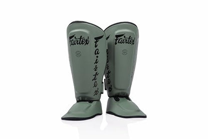Fairtex SP7 Lightweight Shin Guards, Detachable Syntek Leather Shin Pads - color: Green Olive, size: Medium