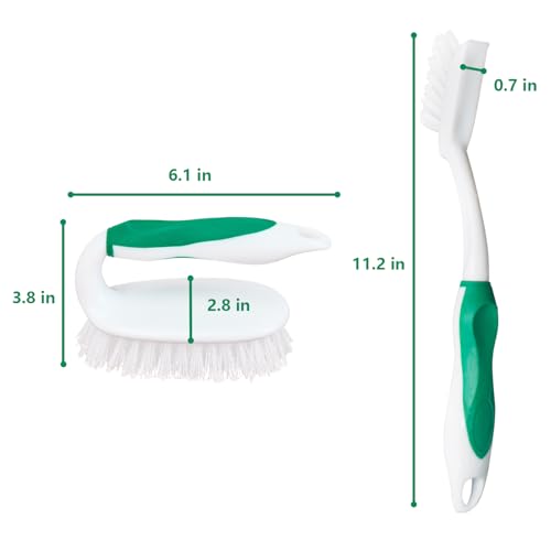 Scrub Brush Set, 4 Pack Deep Cleaning Brush Kit - 2 Scrub Brush, 2 Tile & Grout Brush with Built-in Scraper, Household Commercial Scrubber for Floor, Shower, Pool Wall, Tub (Green)