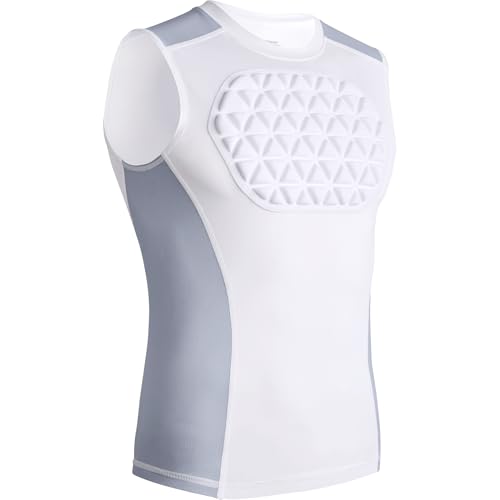 Youth Baseball Chest Protector Padded Compression Shirt | Sleeveless Protective Gear Baseball Softball Football Lacrosse T Ball Heart Sternum Guard - color: White/Grey, size: Medium