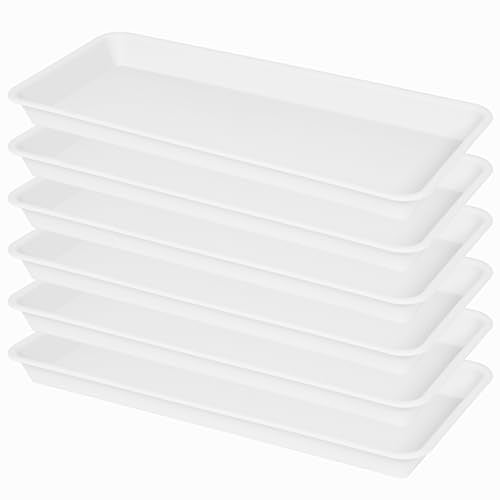6 Pack Plastic Plant Tray Saucer, Rectangular, Indoors Outdoor, Water Drip Tray for Flower Pot, Windowsill (6.5 x 13 Inch, Cream White) - color: Cream White, size: 13'' x 6.5'' x 1.2'' (6 pack)