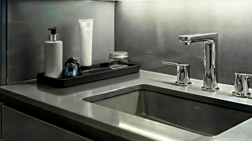 Silicone Sink and Surface Organizer Tray, Sponge Holder, Vanity Tray, Heat Safe, Dishwasher Safe, for Bathroom and Kitchen Organization (Black, 12"x4")