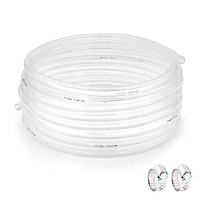 Clear Plastic Tubing 1/2" ID × 5/8" OD -100 Ft Dimensions 60PSI,Flexible Vinyl Tubing BPA Free Non-Toxic, Multipurpose Hybrid Clear Reinforced Tube with 2 Screw Clamps - size: 1/2'', style: 100 feet