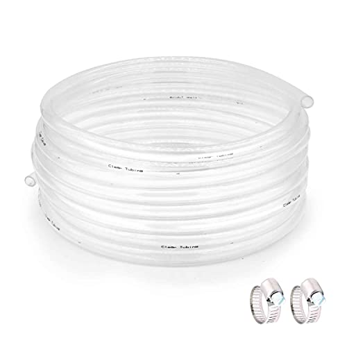 Clear Plastic Tubing 1/2" ID × 5/8" OD -100 Ft Dimensions 60PSI,Flexible Vinyl Tubing BPA Free Non-Toxic, Multipurpose Hybrid Clear Reinforced Tube with 2 Screw Clamps - size: 1/2'', style: 100 feet