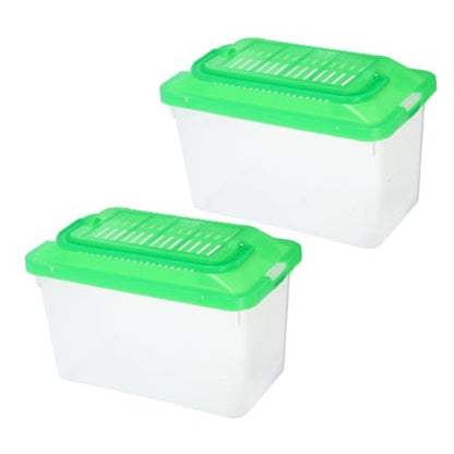 2pcs Portable Mini Fish Tank and Plastic Turtle Carrier with Handle, Medium Pet Transport Box for Small Reptiles, Betta Fish, and Hamsters