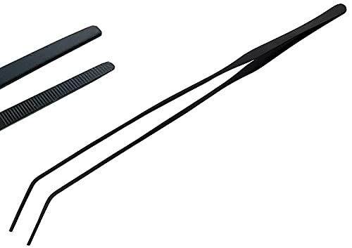 Extra Long 15 Inch Tweezer Tongs Stainless Steel Curved Tip Black - Aquarium Fishtank, Mega Reptile Feeding Tweezers