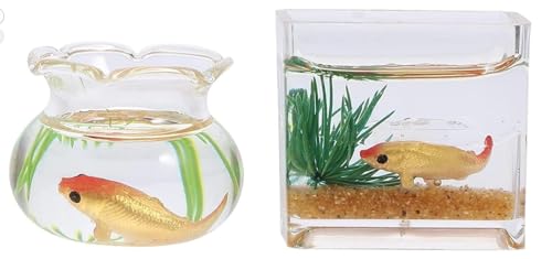 2Pcs 1/12 Scale Accessories Dollhouses Fish Tank，1: 12 Scale Miniature Fish Bowl Miniature Dollhouse Accessories for Garden Scene Decor Desktop Ornaments，Dollhouse Decor，Dollhouse Accessories