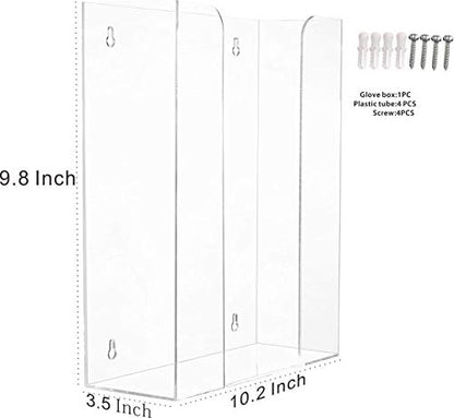 Cq acrylic Rubber Glove Holder for Wall Mount,Clear Disposable Glove Dispenser and Glove Box on Wall,Multipurpose Wall Floating Mask Dispenser and Medical Gloves Rack Storage,10.2”x9.8”x3.5” Pack of 1 - size: Can hold 2 boxes