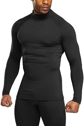 TSLA Men's Thermal Long Sleeve Compression Shirts, Mock/Turtleneck Winter Sports Running Base Layer Top - color: Mock Neck Black, size: Small