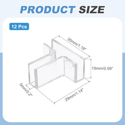 uxcell 12Pcs Plastic Glass Connector, Suitable for 5mm Thick t Shaped Glass to Glass Clamp, Fixing Bracket Rimless Clip Holder for Aquarium Fish Tank Display Shelves, Transparent