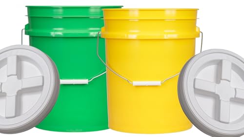 5 Gal Food Grade Bucket Pail with Lid, BPA Free, Made in USA, (Pack of 2)
