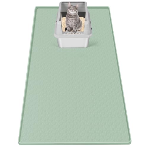 Cat Litter Mat, Extra Large 51" x 25.6" Silicone Mat Litter Trapping Mat for Scatter Control, Soft on Kitty Paws, Easy to Clean (Green)