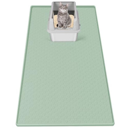 Cat Litter Mat, Extra Large 51" x 25.6" Silicone Mat Litter Trapping Mat for Scatter Control, Soft on Kitty Paws, Easy to Clean (Green)
