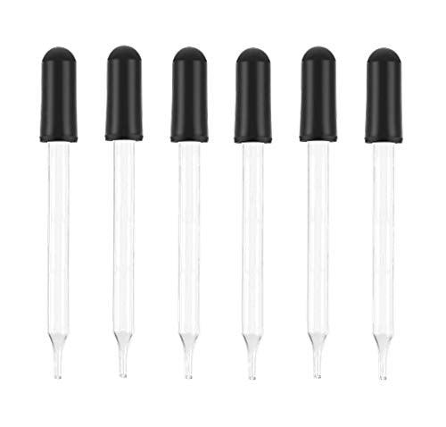4 Inch Straight Tip Glass Dropper (1ml), with Black Suction Bulb, Medicine Eye Droppers for Essential Oils, Science Laboratory Medicine Art Liquid Plant Nutrients (6 Pack)