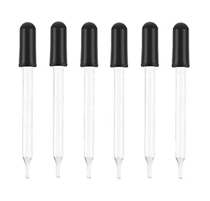 4 Inch Straight Tip Glass Dropper (1ml), with Black Suction Bulb, Medicine Eye Droppers for Essential Oils, Science Laboratory Medicine Art Liquid Plant Nutrients (6 Pack)