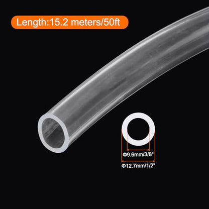 MECCANIXITY Clear PVC Tubing 3/8" ID 1/2" OD Plastic PVC Tube Flexible Water Hose 50ft for Industrial Tubing, Aquariums, Pump, 9.5mm x 12.7mm, with 2pcs Clamps