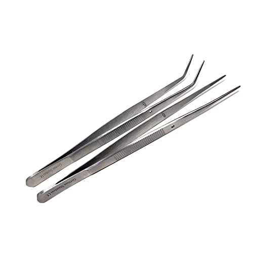 Reptile Feeding Tongs Straight Aquarium Tweezers Anti-Rust Thickened Stainless Steel Forceps, for Terrarium, Fish Tank, Snakes/Lizards/Gecko, Planting By HTI (6" - Set of 2)