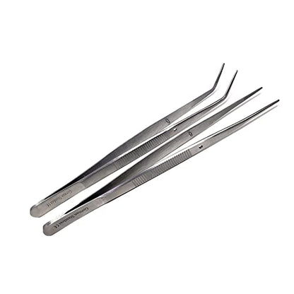 Reptile Feeding Tongs Straight Aquarium Tweezers Anti-Rust Thickened Stainless Steel Forceps, for Terrarium, Fish Tank, Snakes/Lizards/Gecko, Planting By HTI (6" - Set of 2)