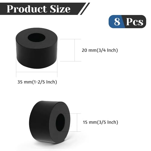 8 PCS Multi Purpose Rubber Spacer, 1-2/5" OD x 3/5" ID x 3/4" Thickness Rubber Washers for Screws, Anti Vibration Pads for Bolts, Car, Boat, Home (35 * 15 * 20mm) - size: 1-2/5" OD x 3/5" ID x 3/4" Thickness