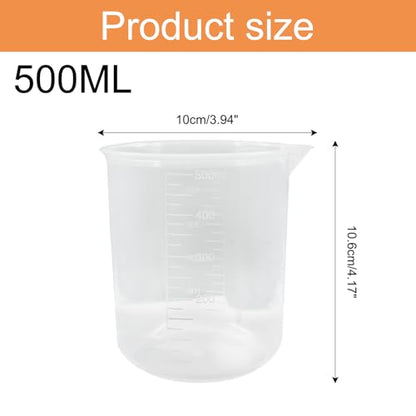 Bivethoi 3 Pack Plastic Beakers, Low Form Graduated Measuring Beakers 50ML Graduation Interval(Vol. 500ML) - size: 500ml