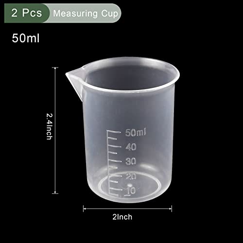 YOKIVE 2 Pcs Plastic Beaker, Laboratory Use | Liquid Measuring Cup, Great for Lab, Kitchen (Clear White, 50ML) - size: 50ML