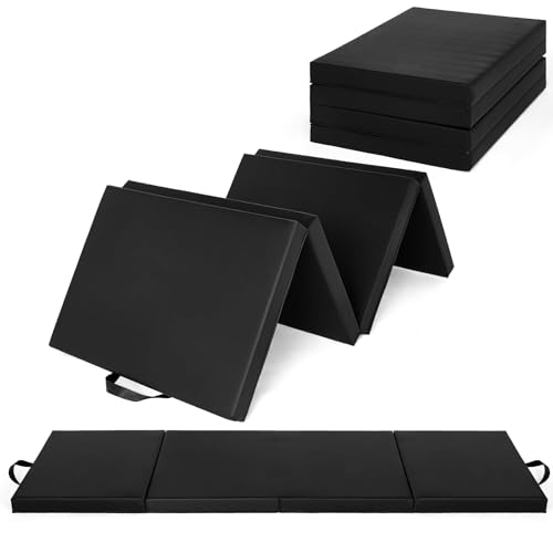 Garvee Gymnastics Mat, 6.2Ft 2-Inch Thick 4-Fold | Exercise Floor Mat for Home Gym, Portable Yoga Mat for Pilates, Aerobics, Martial Arts & Training - size: 6x2ftx2"-black