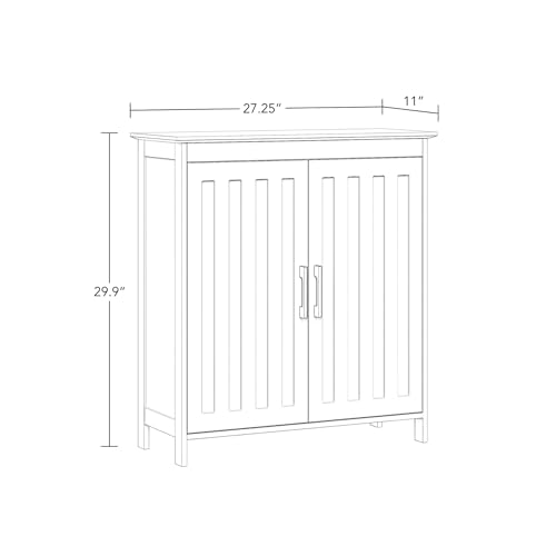 RiverRidge Monroe Two-Door Floor Storage Cabinet - Bathroom Storage Cabinet with Adjustable Shelves - Soft-Close Doors White Finish with Matte Black Handles