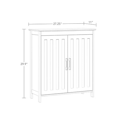 RiverRidge Monroe Two-Door Floor Storage Cabinet - Bathroom Storage Cabinet with Adjustable Shelves - Soft-Close Doors White Finish with Matte Black Handles