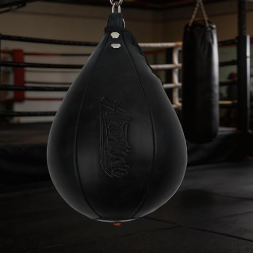 Boxing Ball Adults, 10.6in Leather Punching Bag with Elastic Cord, Heavy Duty Hanging Reflex Ball MMA Training, Home Gym Fitness Equipment, Black - size: black