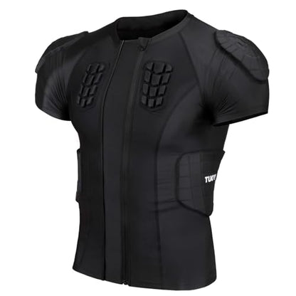 TUOY New Football Rib Chest Protector Shirt Padded Compression Shirts 6 Pads Adult Sizes Dark Black - color: Black, size: XX-Large