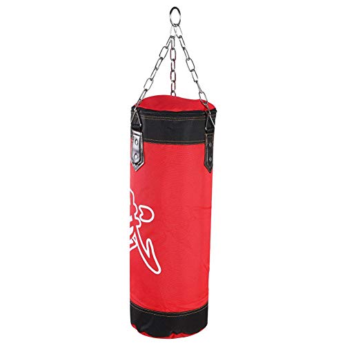 Boxing Training Punch Bag, Canvas Punching Bag Set with Sandbag/Metal Chain/Hook/Carabiner, Perfect for Developing Hand and Foot Technique(Red 60cm)