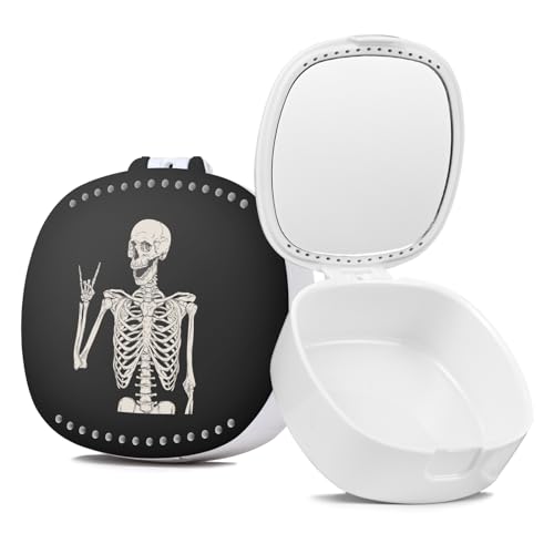 Retainer Case with Mirror & Ventilation Holes - Night Guard & Orthodontic Aligner Case, Black Skull - color: Black Skull