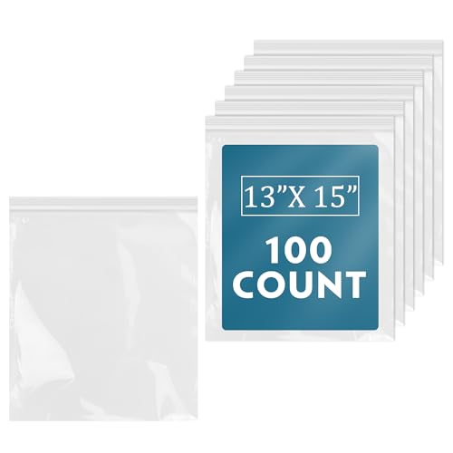 100 Count - 13" x 15" Clear Reclosable Zip Plastic Poly Bags - 2 Gallon Zip Bags for Clothing, T-Shirts, Pants - size: 13" x 15"