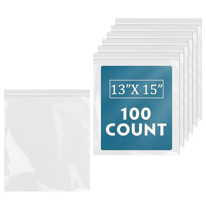 100 Count - 13" x 15" Clear Reclosable Zip Plastic Poly Bags - 2 Gallon Zip Bags for Clothing, T-Shirts, Pants - size: 13" x 15"