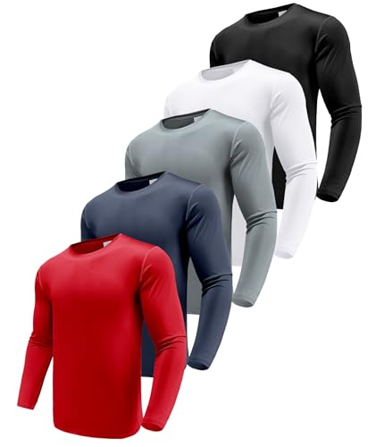 Men's 1, 3 or 5 Pack Performance Long Sleeve T-Shirts, UPF 50+ Sun Protection Shirts, Athletic Gym Workout Shirts for Running - color: 5 Pack-white/Black/Grey/Navy/Red, size: XX-Large