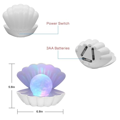 Shell Pearl Beach Themed Night Light, RGB 8 Colors Changing Mood Shell Pearl Lamps, Bedside LED Clamshell Portable Night Lights for Bar (White) - color: White