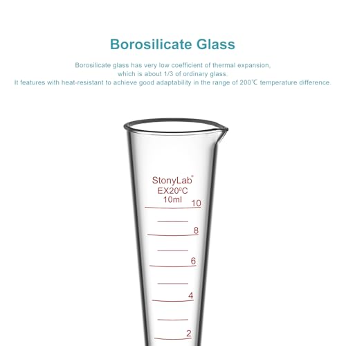 stonylab Graduated Cylinder, 1-Pack Borosilicate Glass Conical Measuring Cylinder Beaker with Wide Mouth and Pour Spout for Precise Measurement, 10 ml - size: 10 ml