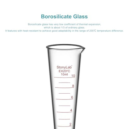 stonylab Graduated Cylinder, 1-Pack Borosilicate Glass Conical Measuring Cylinder Beaker with Wide Mouth and Pour Spout for Precise Measurement, 10 ml - size: 10 ml
