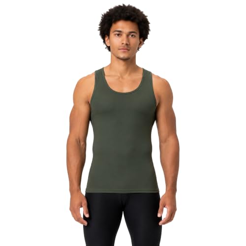 DEVOPS 3 Pack Men's Muscle Dry Fit Compression Tank Top Sleeveless Shirt - color: Black / Olive / Navy, size: Small