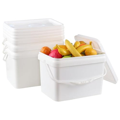 Readsky 5.2 Gallon White Plastic Food Storage Bucket with Lid – BPA-Free, Stackable, Leak-Proof Rectangular Container with Handle (4-Pack)
