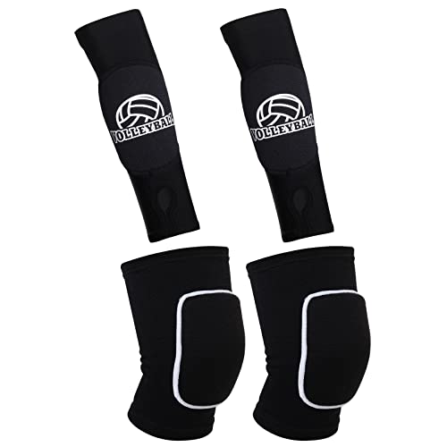 obmwang 2 Pieces Volleyball Accessories Including Volleyball Knee Pads and Volleyball Arm Sleeves with Protection Pads and Thumb Hole for Women Girls Teens Volleyball Training - color: Black