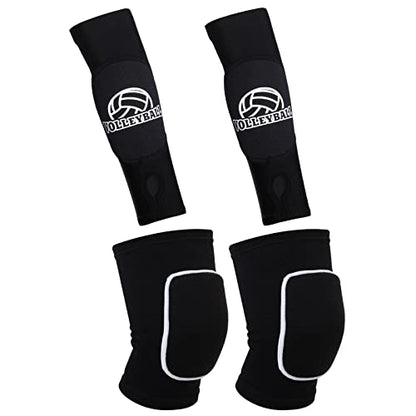 obmwang 2 Pieces Volleyball Accessories Including Volleyball Knee Pads and Volleyball Arm Sleeves with Protection Pads and Thumb Hole for Women Girls Teens Volleyball Training - color: Black