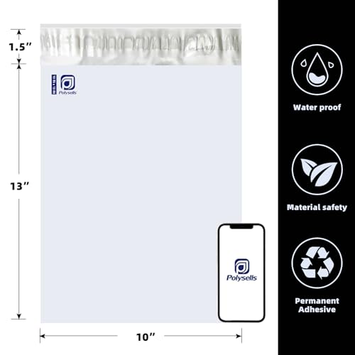 POLYSELLS 200 pcs 10x13 Inches White (Silver) Poly Mailers Shipping Envelopes, Strong Adhesive Sealing, Waterproof, and Tear-resistant Postal Mailing Bags for Small Business, Clothes - size: 10"x13" 200 PCS