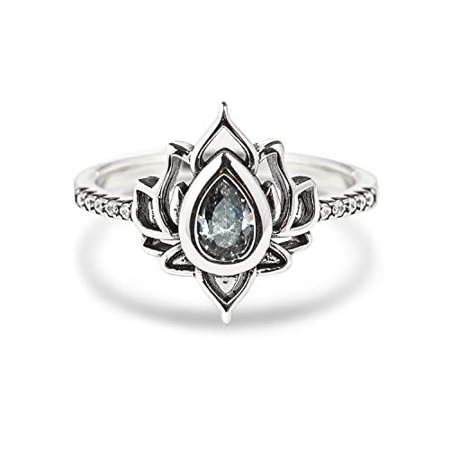 STORYJEWELLERY Lotus Promise Ring for Women, Silver Lotus Flower Ring, Empowering Dainty Ring for Girls, Jewelry Gifts for Women