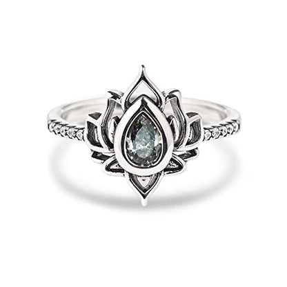 STORYJEWELLERY Lotus Promise Ring for Women, Silver Lotus Flower Ring, Empowering Dainty Ring for Girls, Jewelry Gifts for Women