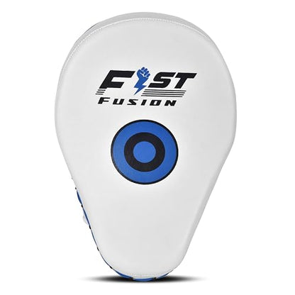 Boxing Pads Curved Focus Mitts, Maya Hide Leather Hook and jab Training Pads, Adjustable Strap Ventilated, MMA Muay Thai Kickboxing Coaching Martial Arts Punching Hand Target Strike Shield - color: Blue-Whit