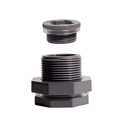 1 Inch PVC Bulkhead Water Tank Connector Adapter Fitting with Plugs Thru-Bulk Pipe Fitting for Rain Barrels, Aquariums, Ponds(Set of 1) - size: 1"-1pcs