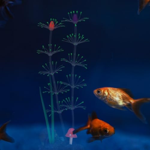 TEHAUX Aquarium Water Grass Artificial Plant Fluorescent Green Silicone Vivid Simulation Underwater Decor for Fish Tank Landscape Accessory